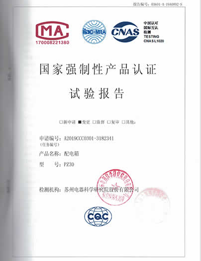 PZ30配电箱试验报告